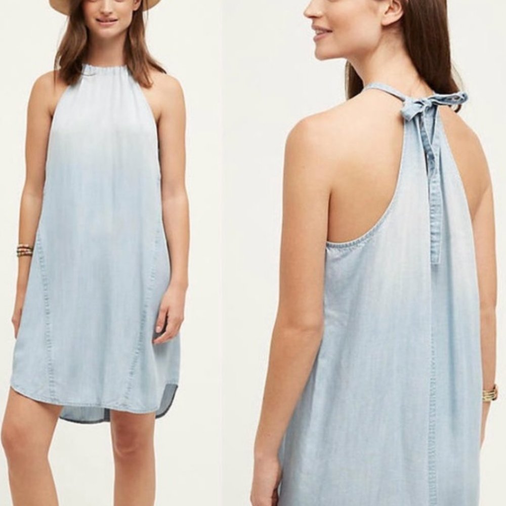 Cloth & Stone Chambray Halter Dress Blue Size Xs